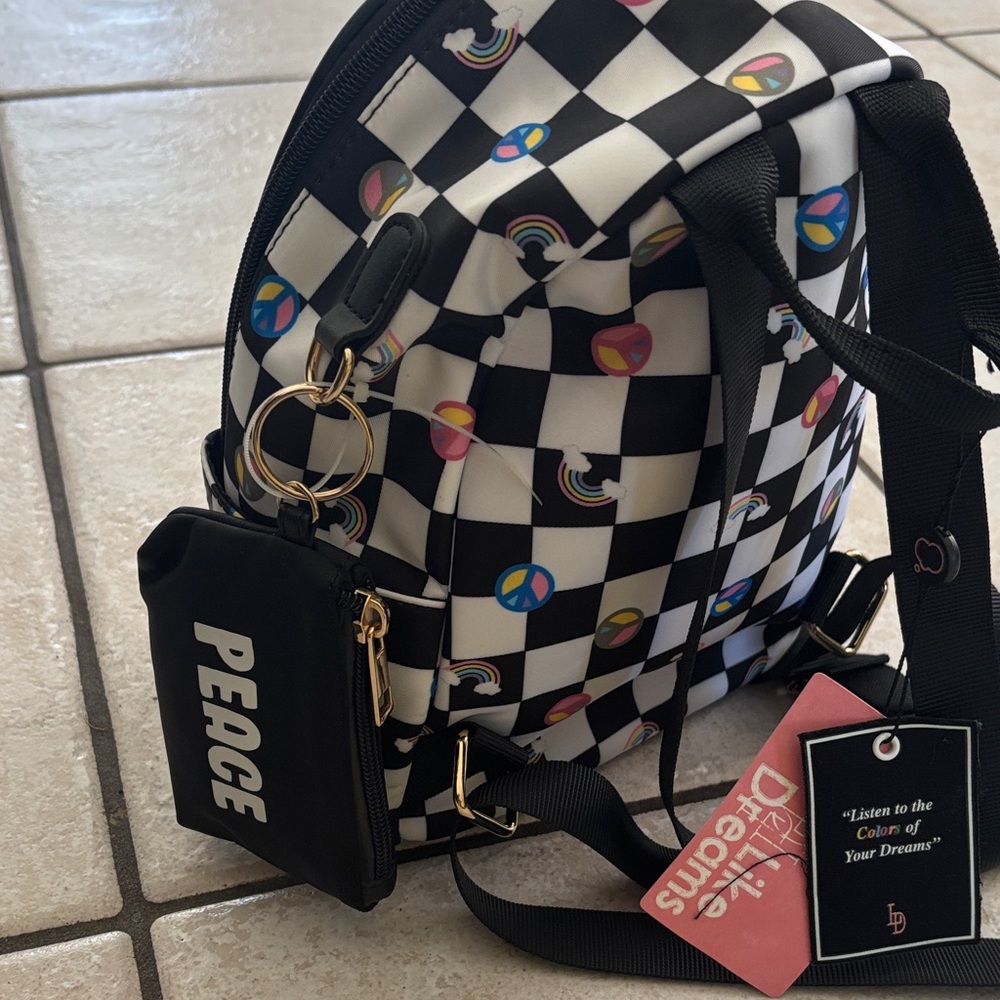 Stylish Checkered Backpack with Rainbow Accents N… - image 5